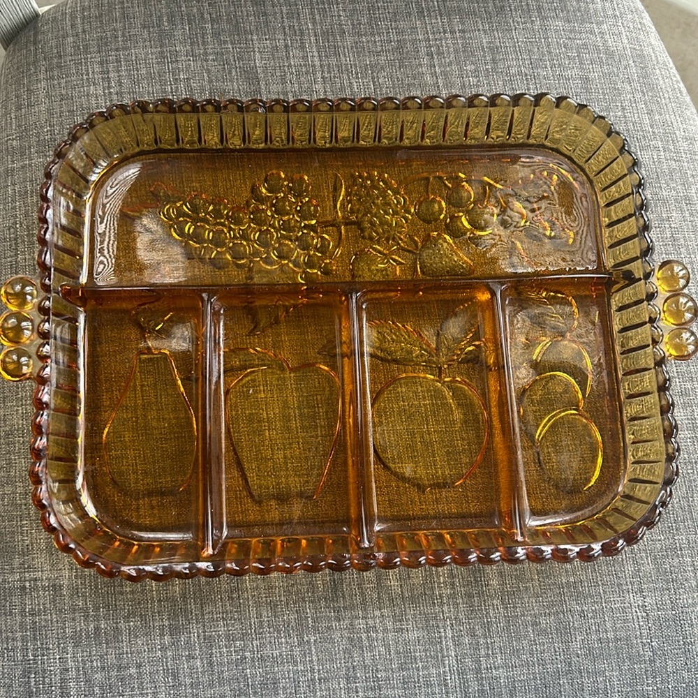 Indiana Amber Glass Fruit Tray Vintage
